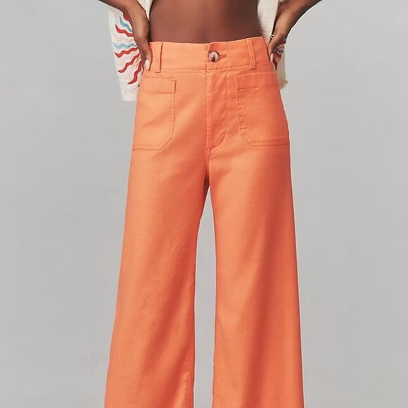Anthropologie The Colette Cropped Wide-Leg Pants by Maeve Linen Edition 34 - Picture 4 of 4